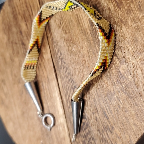 B2732 navajo seed beaded afghan bracelet sterling collectible - Picture 2 of 3